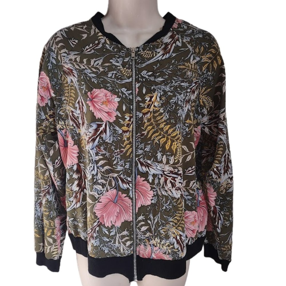 West Kei Green and Pink Floral Bomber Jacket Small